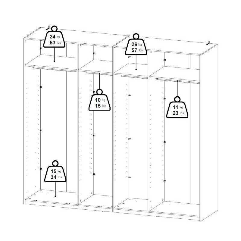 Lükandustega riidekapp Como 2lu+peegel valge