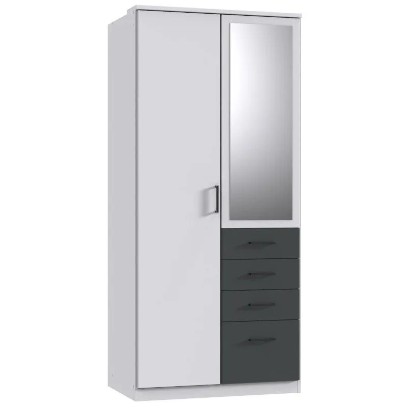 Riidekapp+peegel Cottbus 2u4s valge/grafiit