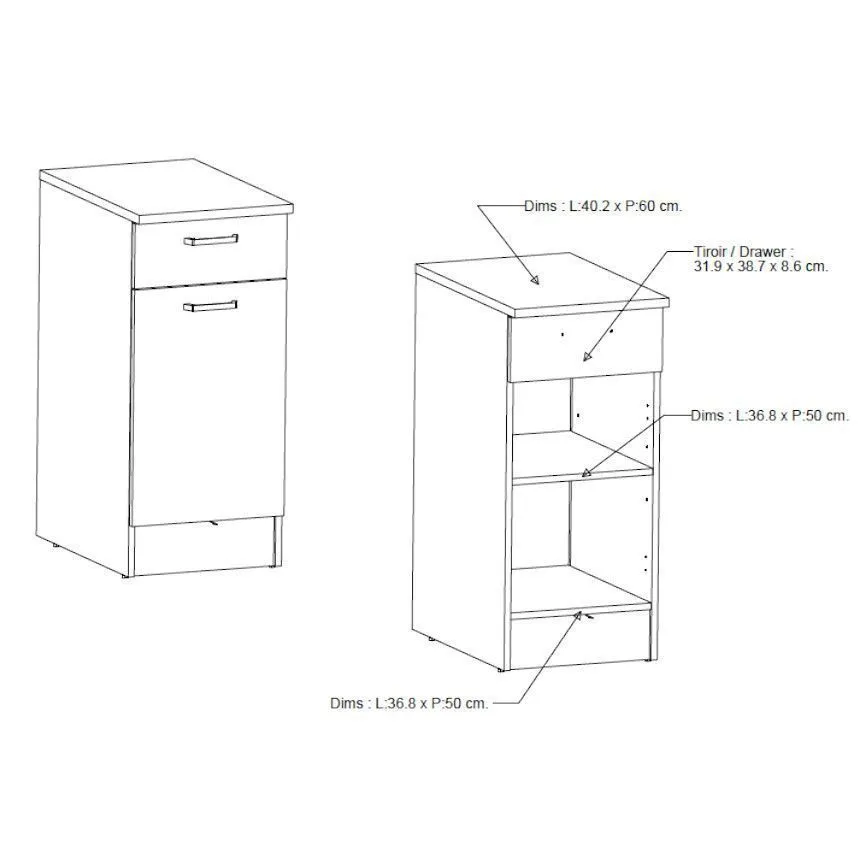 Alumine köögikapp Bianco 1u1s valge kõrgläige/tamm