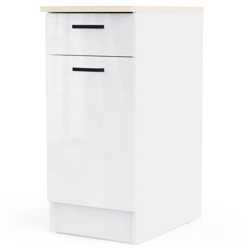 Alumine köögikapp Bianco 1u1s valge kõrgläige/tamm