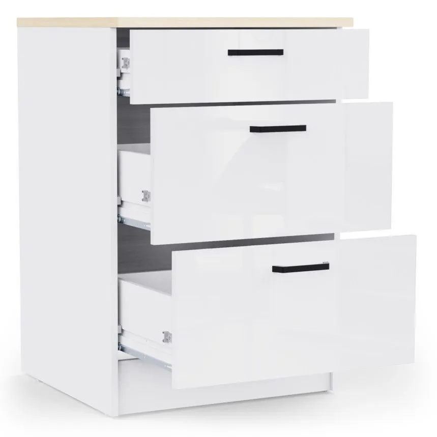 Alumine köögikapp Bianco 3s valge kõrgläige/tamm