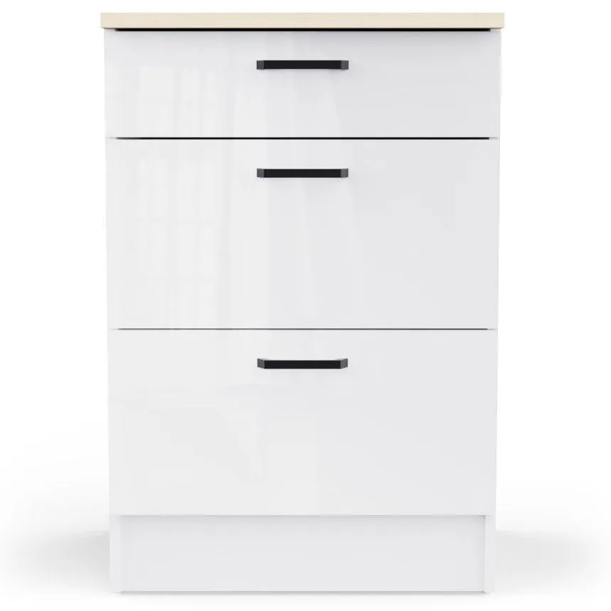 Alumine köögikapp Bianco 3s valge kõrgläige/tamm