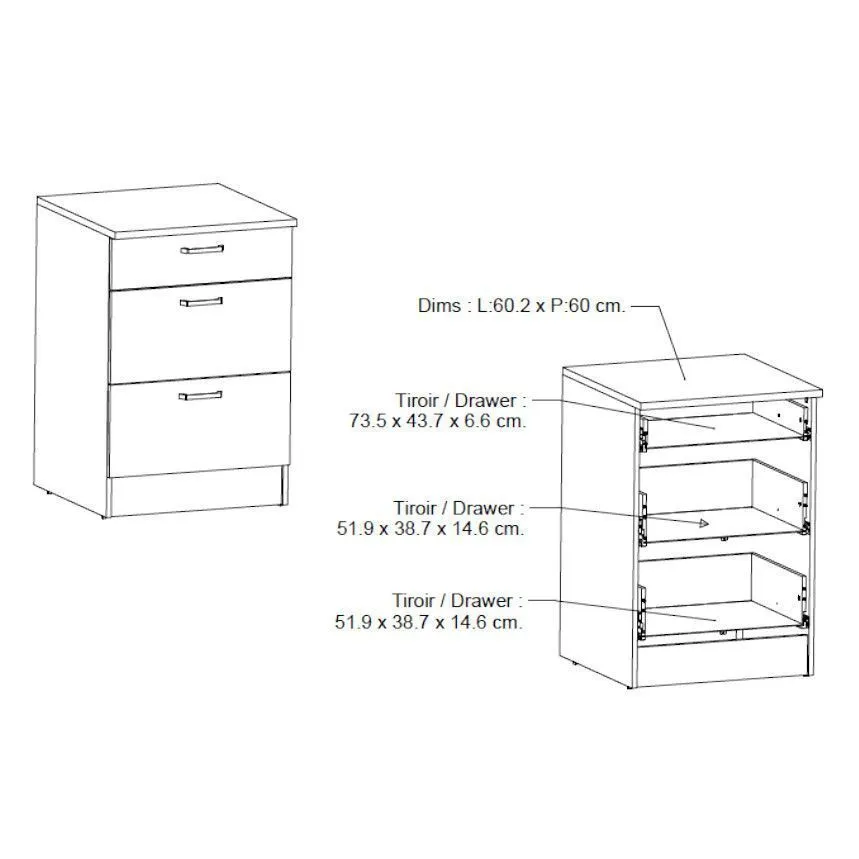 Alumine köögikapp Bianco 3s valge kõrgläige/tamm