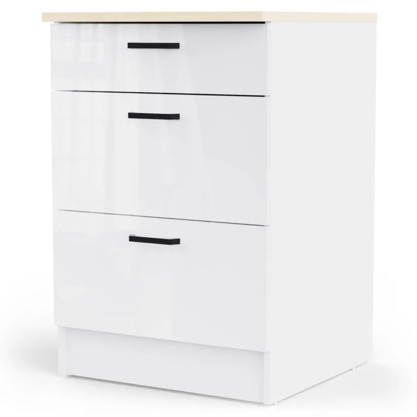 Alumine köögikapp Bianco 3s valge kõrgläige/tamm