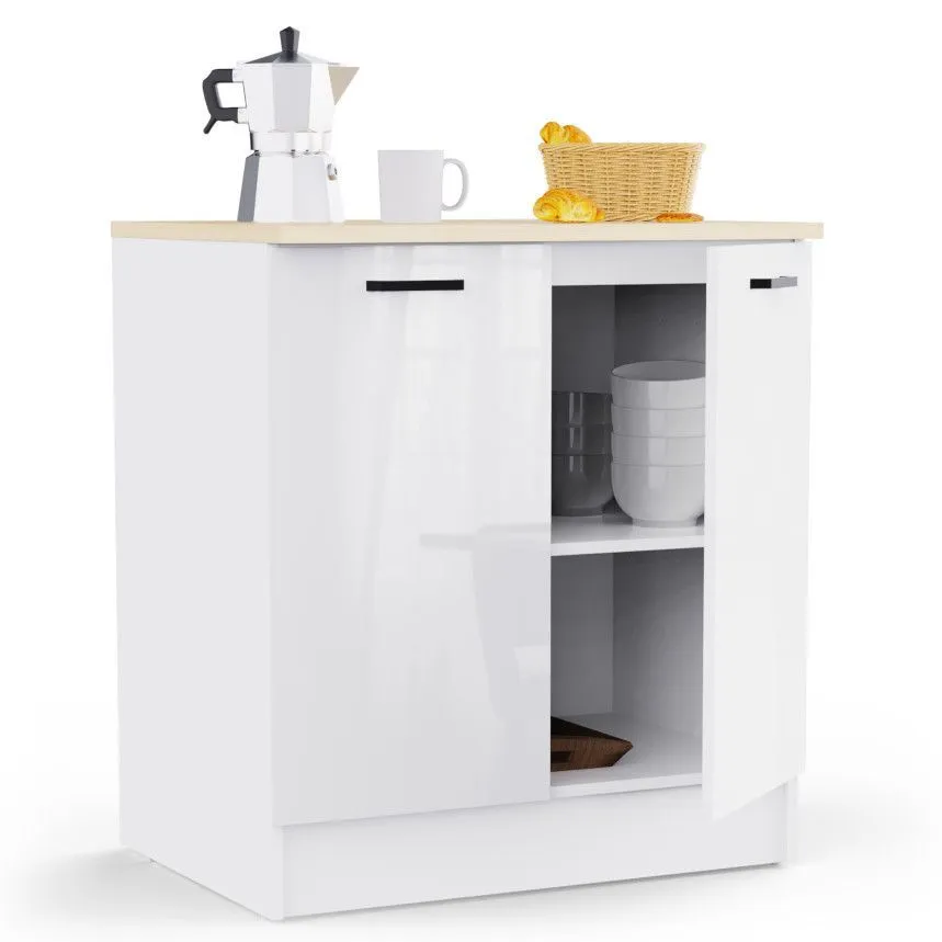 Alumine köögikapp Bianco 2u valge kõrgläige/ tamm