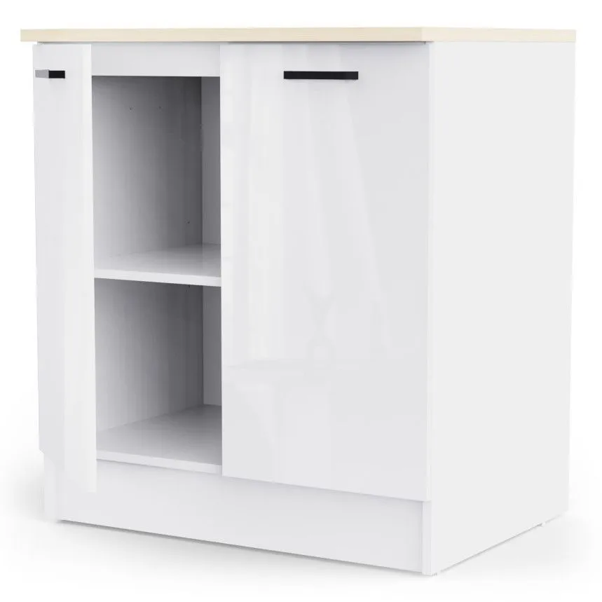 Alumine köögikapp Bianco 2u valge kõrgläige/ tamm