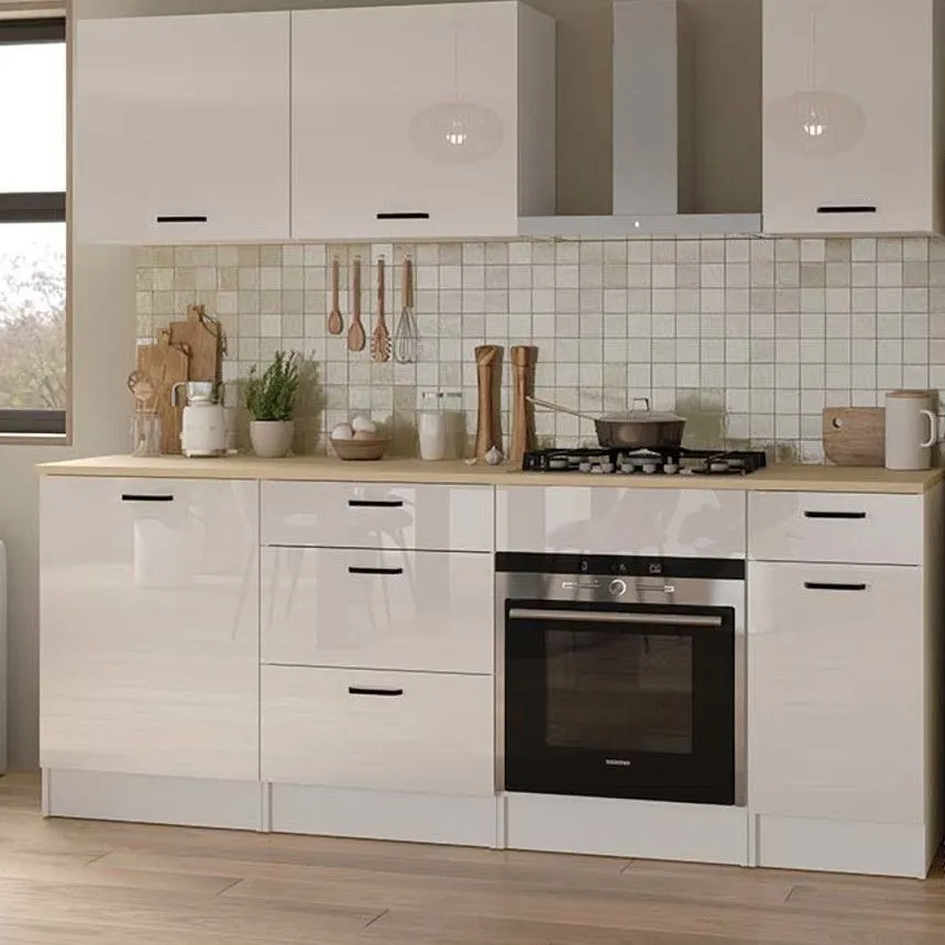 Alumine köögikapp Bianco 2u2s valge kõrgläige/tamm