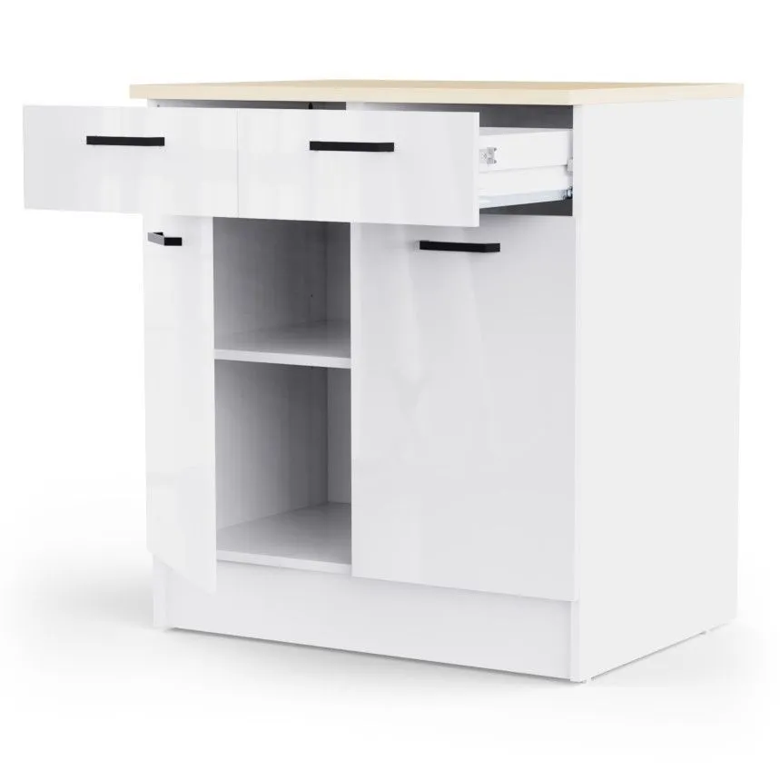 Alumine köögikapp Bianco 2u2s valge kõrgläige/tamm