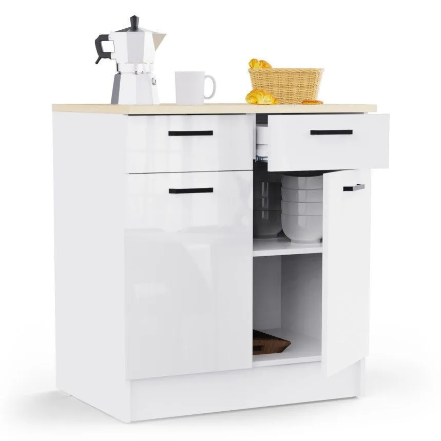 Alumine köögikapp Bianco 2u2s valge kõrgläige/tamm