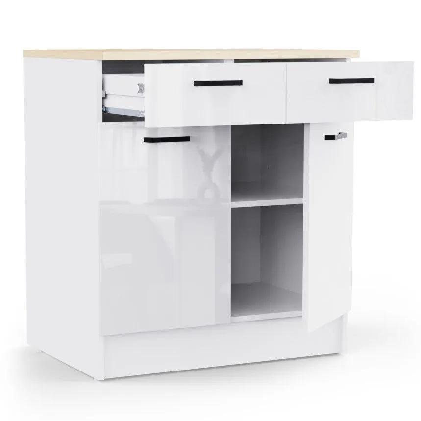 Alumine köögikapp Bianco 2u2s valge kõrgläige/tamm