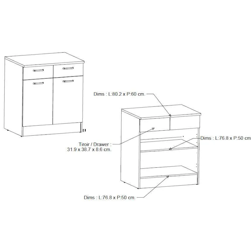 Alumine köögikapp Bianco 2u2s valge kõrgläige/tamm