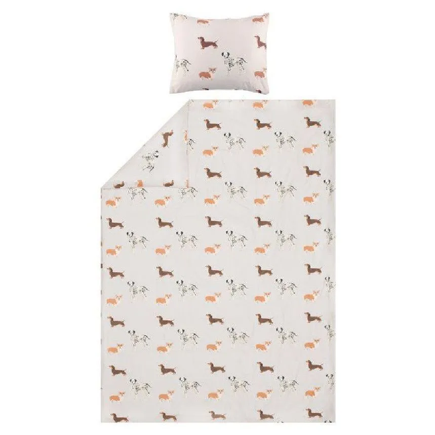 Voodipesukomplekt Doggies 150x210/50x60 valge/pruun