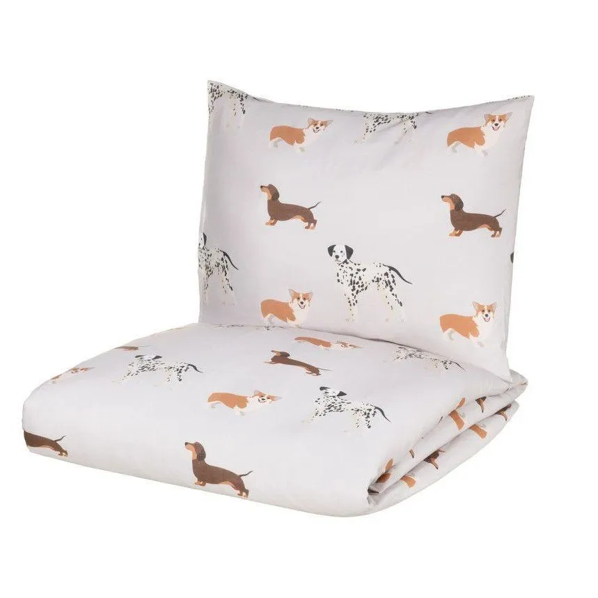 Voodipesukomplekt Doggies 150x210/50x60 valge/pruun