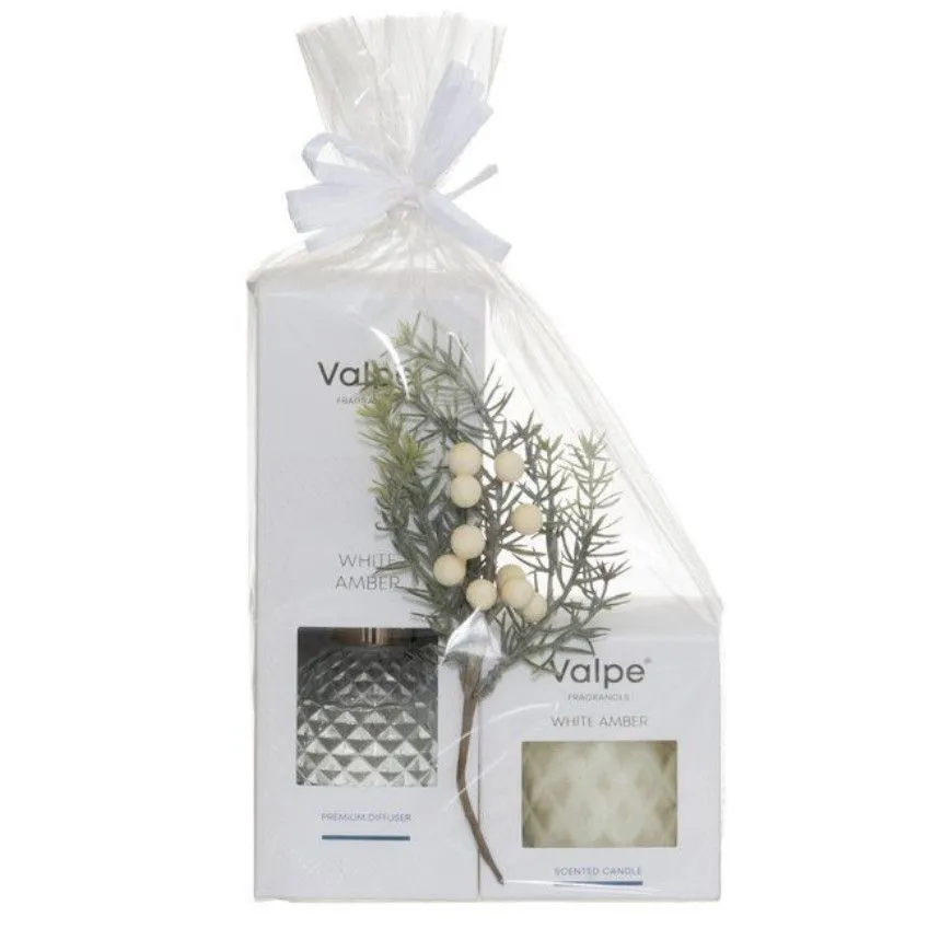 Kinkekomplekt kodulõhnastaja+lõhnaküünal Crystal white amber