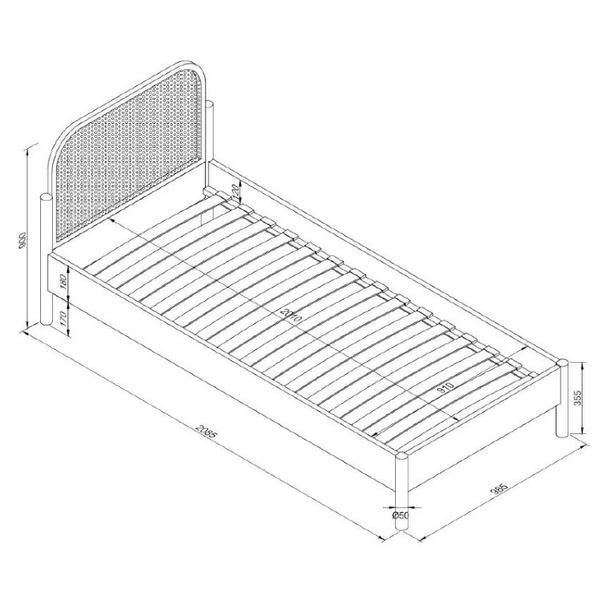 Voodi Olive Rattan 90x200 tamm