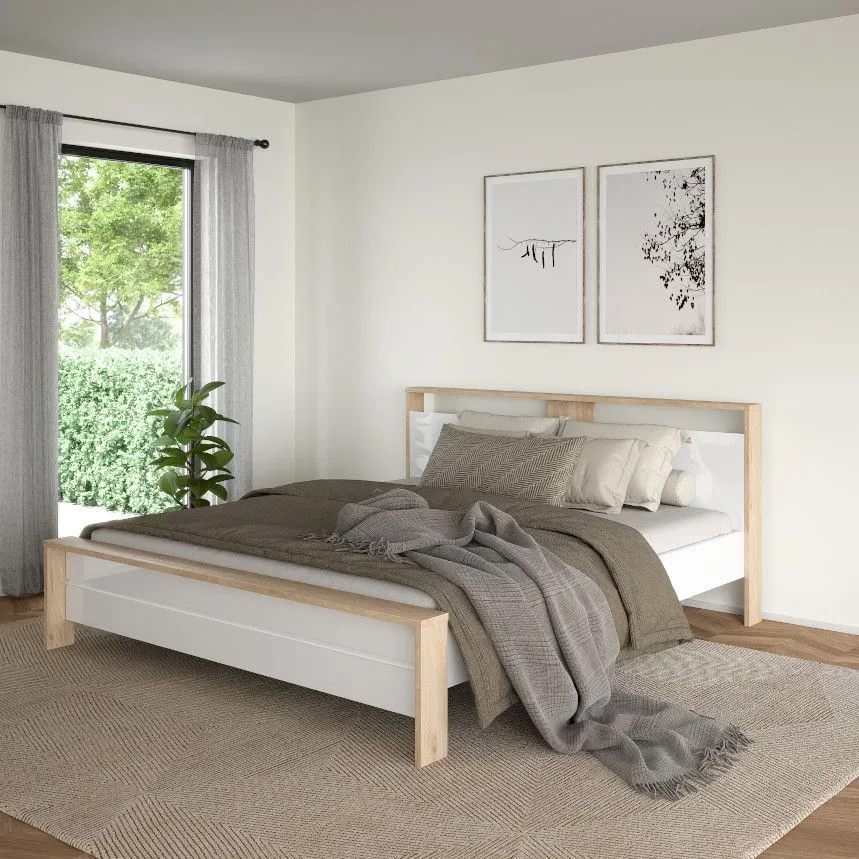 Voodi Next 180x200 hickory/valge kõrgläige