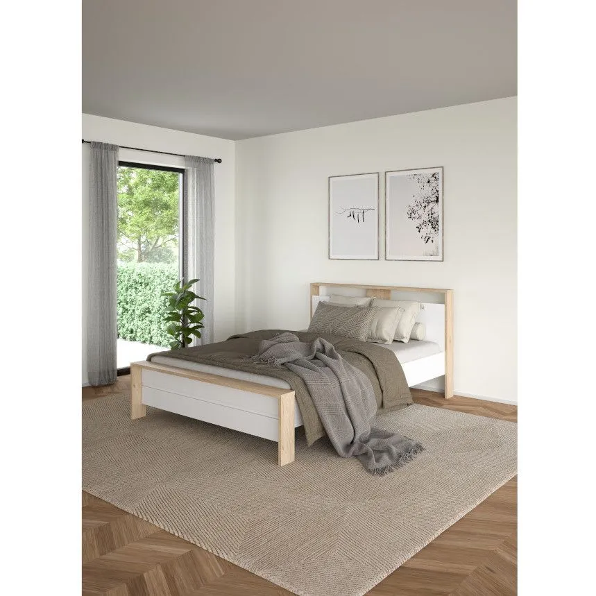 Voodi Next 140x200 hickory/valge kõrgläige