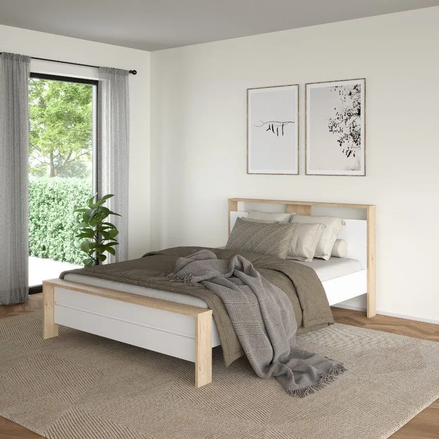 Voodi Next 140x200 hickory/valge kõrgläige