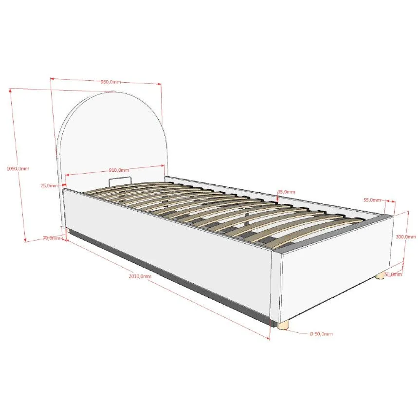 Pesukastiga voodi Moon 90x200 valge