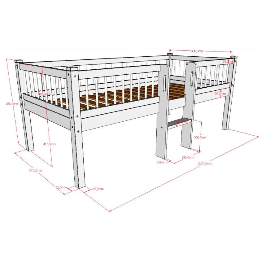 Vipack poolkõrge voodi Forrest 90x200 õlitatud tamm