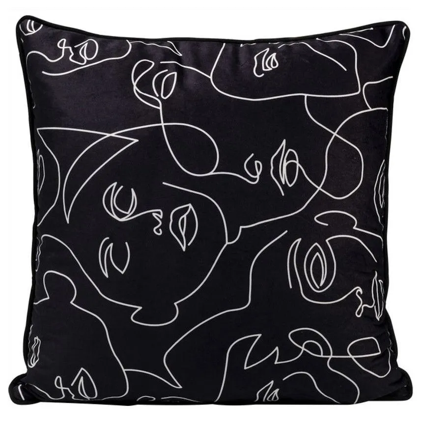 Dekoratiivpadi Faces 45x45 must/valge