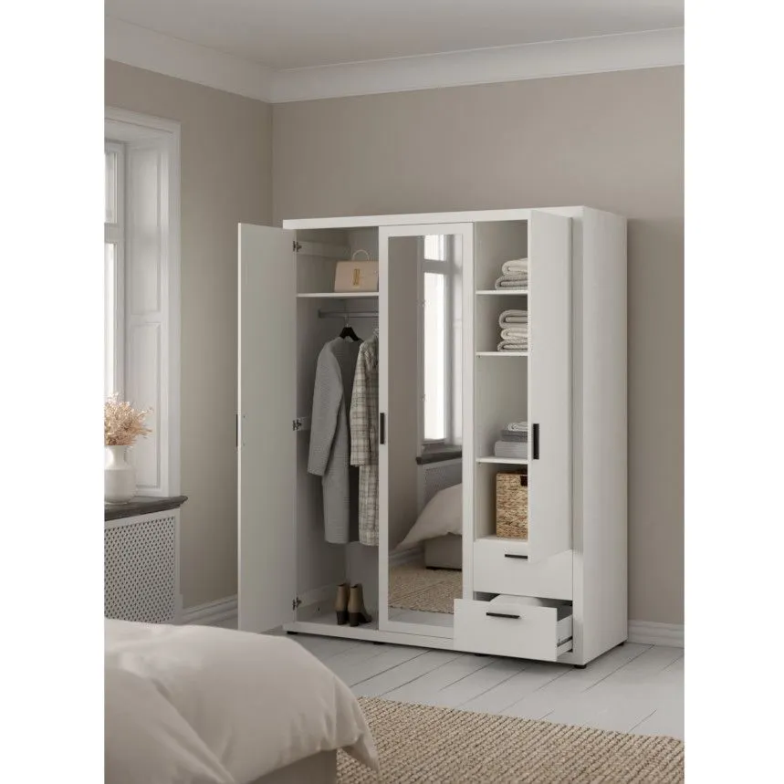 Riidekapp+peegel Mira 3u valge