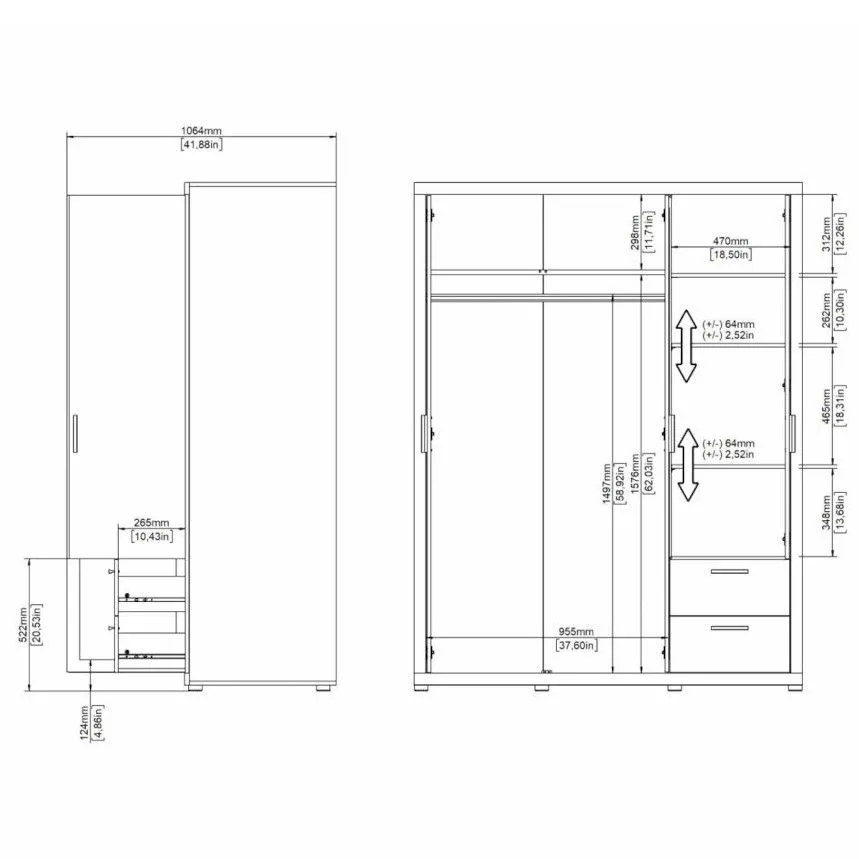 Riidekapp+peegel Mira 3u valge