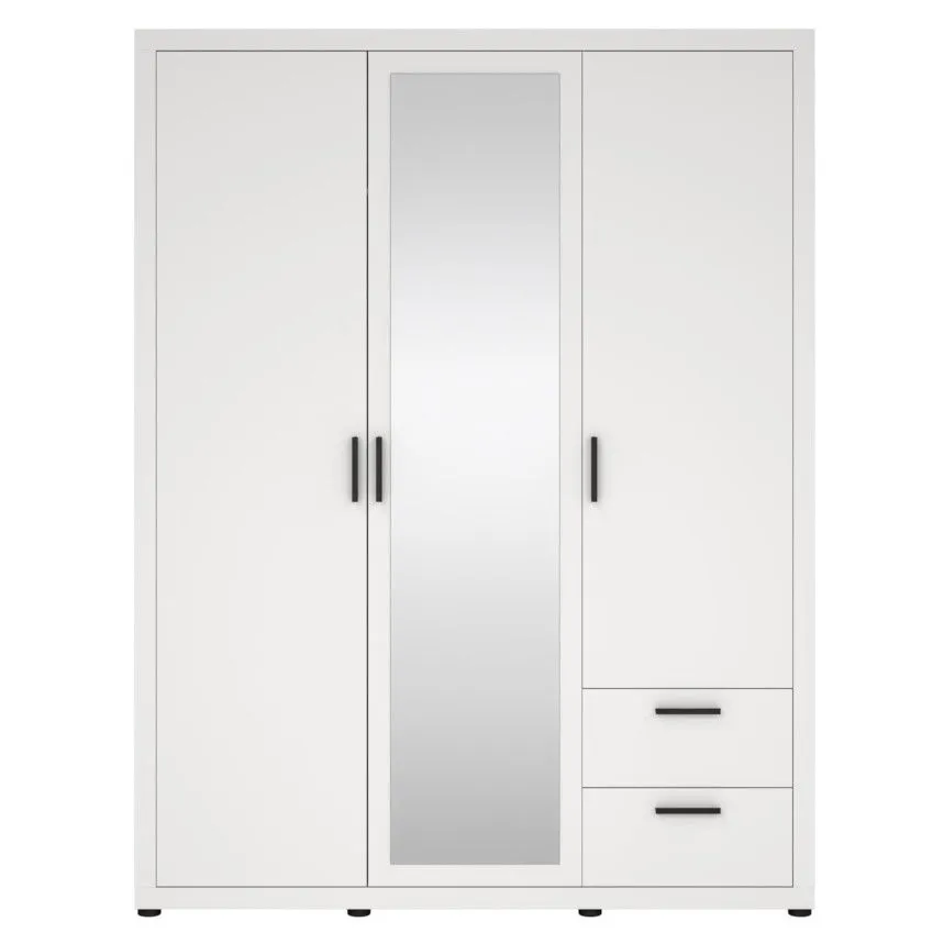 Riidekapp+peegel Mira 3u valge