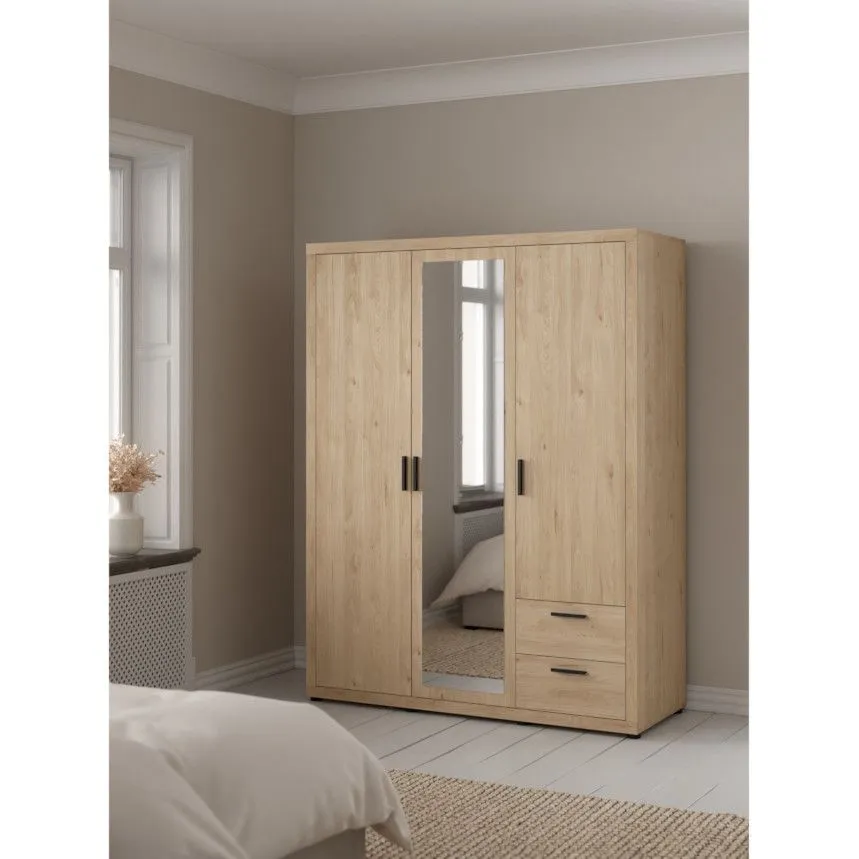 Riidekapp+peegel Mira 3u hickory