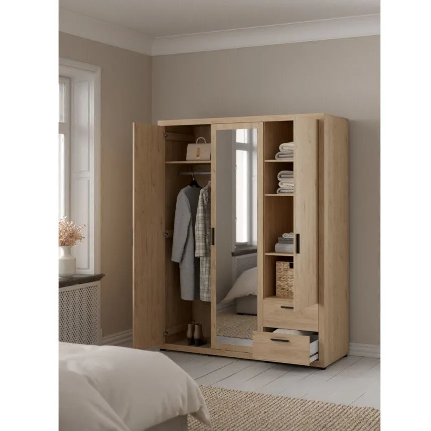 Riidekapp+peegel Mira 3u hickory