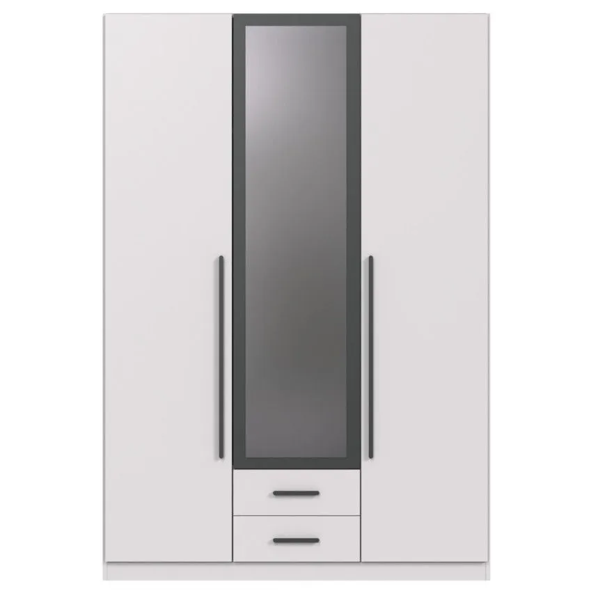 Riidekapp+peegel Marburg 2u2s valge/grafiit