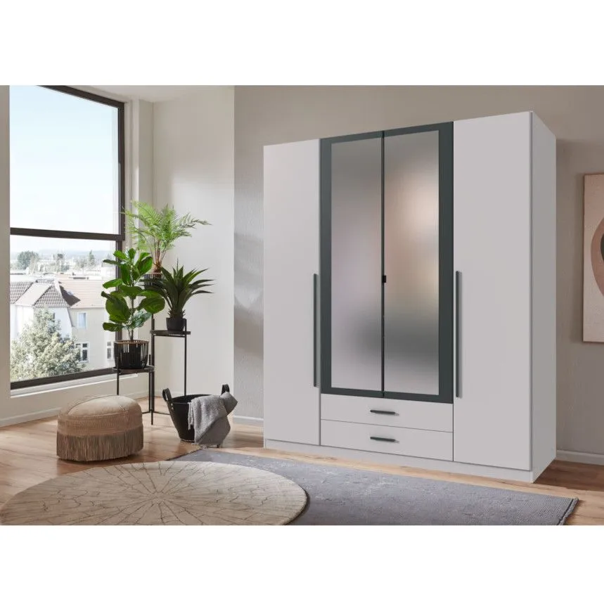 Riidekapp+peegel Marburg 2u2s valge/grafiit