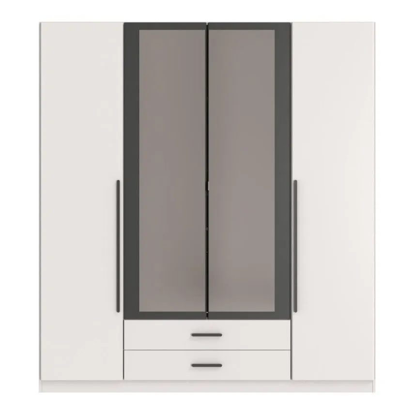 Riidekapp+peegel Marburg 2u2s valge/grafiit