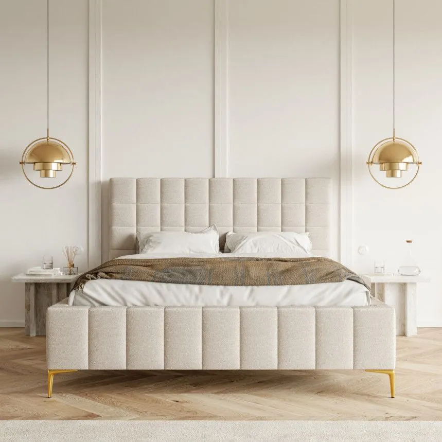 Pesukastiga voodi Grid 180x200 helebeež