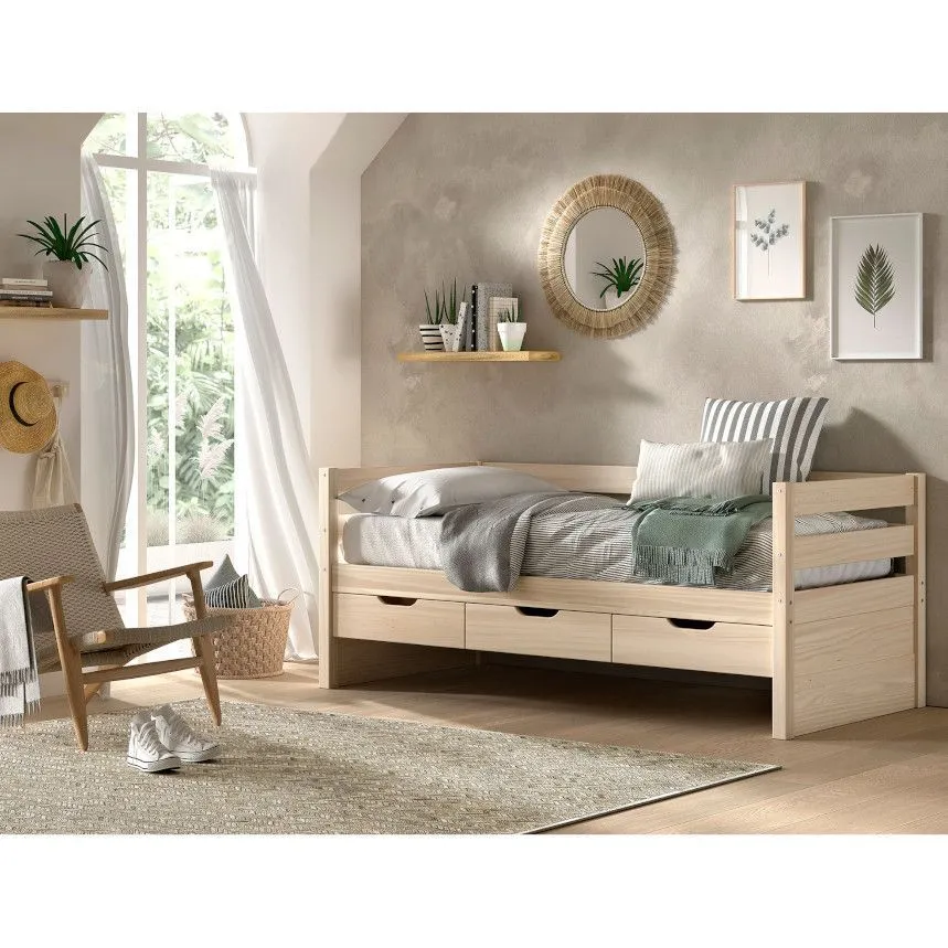 Vipack kaptenivoodi+3 sahtlit Margrit 90x200 hele mänd