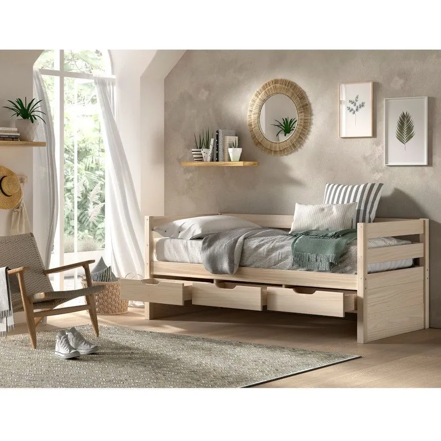 Vipack kaptenivoodi+3 sahtlit Margrit 90x200 hele mänd