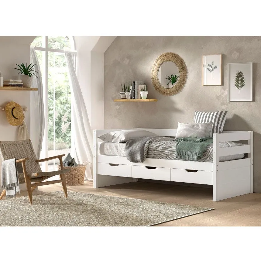 Vipack kaptenivoodi+3 sahtlit Margrit 90x200 valge