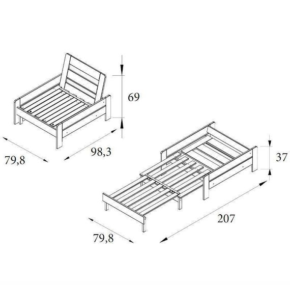 Kõrge voodi Robin+laud+sofa 90x200 valge