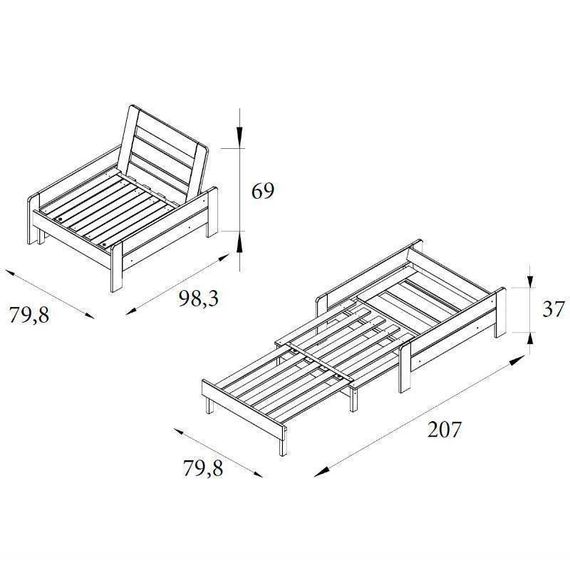 Kõrge voodi Robin+laud+sofa 90x200 hall