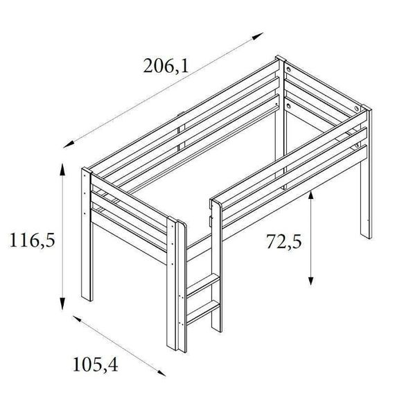 Poolkõrge voodi Robin+ kummut+ riiul+ väljatõmmatav laud valge